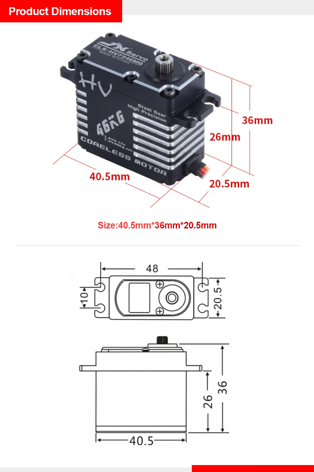 JX Servo CLS-HV7346MG 46 кг HV металлический редуктор полный ЧПУ Алюминиевый корпус цифровой сервопривод для 1/8 1/10 RC Гусеничный автомобиль самолет Робот Лодка