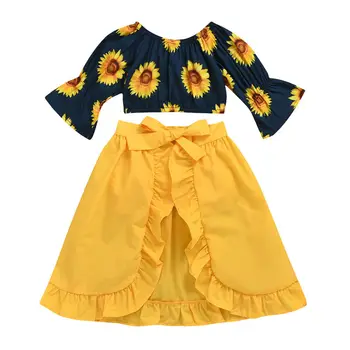 

Pudcoco 1-5Y Cute Toddler Baby Girl Clothes Sets Sunflower Off Shoulder Tops+Ruffles Skirts Summer Outfit Set
