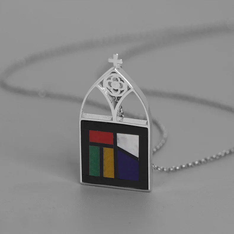 

INATURE 925 Sterling Silver European Flower Window Cross Necklaces Pendants Natural Gem Stone Necklace For Women Jewelry