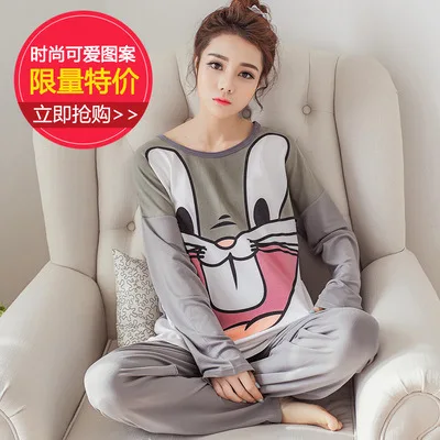 

New Style WOMEN'S Pajamas Thin Type for Spring And Autumn Large Size Tracksuit Long Sleeve Trousers Two-Piece Set