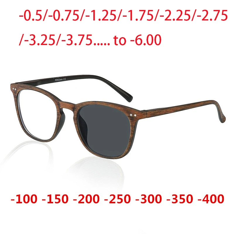 Vazrobe Myopia Glasses Men Women Fake Wooden Photochromic Sunglasses Man Woman's-0.5-0.75-1.25-1.5-2.25-2.75 to-6.00