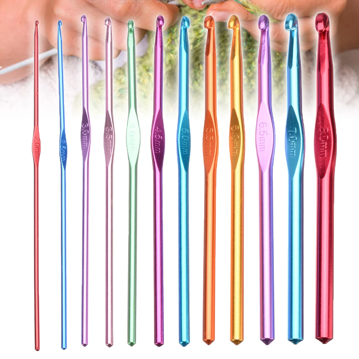 14pcs/set Aluminum Crochet Needles Kit 2-10mm Multi Color Crochet Hooks Knitting Weaving Crochet Needles Sewing Yarn Knit Tools