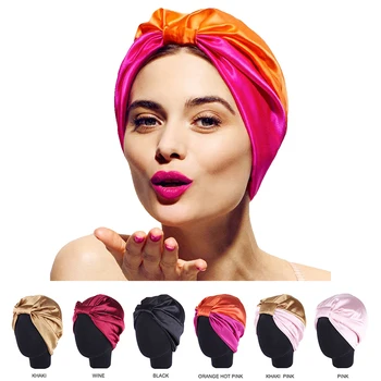 

Satin Bonnet Hair Styling Caps Salon Night Hair Hat Natural Curly Hair Double Elastic Bathing Sleep Women Head Cover Wrap Hat