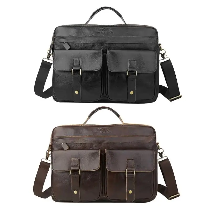 

Men Genuine Leather Briefcase Zip Messenger Shoulder Bag Business Handbags