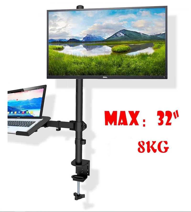 M074 Dual LCD Monitor Desk Mount Fully Adjust Stand with Extra Laptop Tray for Laptop Notebook up to 17" and Screen up to 32" — view 4