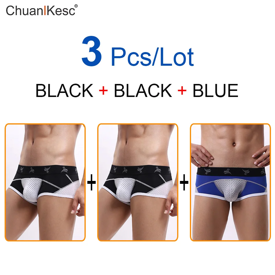 3 Pcs/Lot Sexy men's underwear low waist short flat leg pants big u-bag breathable underwear men's bikini underwear 3