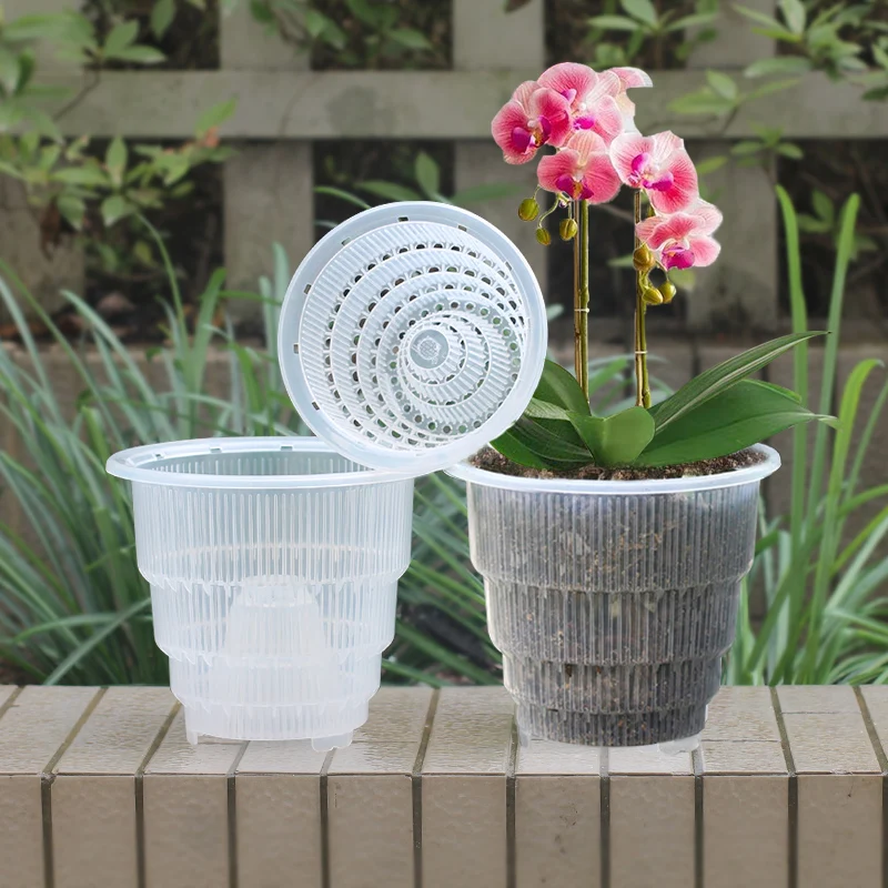 Mesh Pot Plastic Clear Orchid Container Flower Planter Home Decoration M0H4 