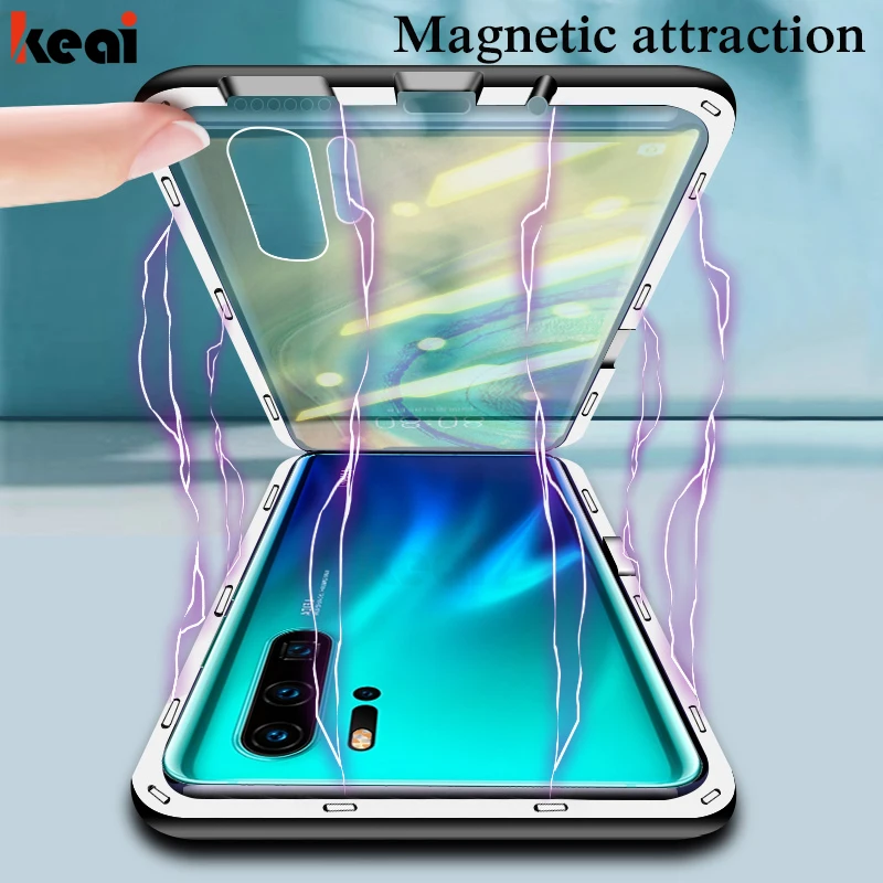 

Magnetic Adsorption Case For Huawei P30 P20 Lite Shockproof Cover For Mate 20 10 Lite P smart 2019 Tempered Glass Back Case Bag