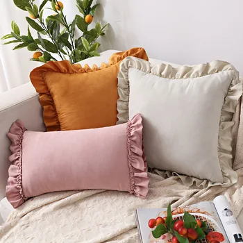 

Cilected 2 Pieces Ins Soft Suede Pillow Cover Ruffle Cushion Cover Bedroom Sofa Decorative Pillow Cases 30X50Cm/45X45Cm