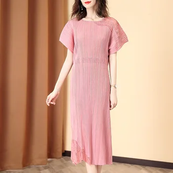 

Lace Pleated Dress 2020 Summer New Loose Short Sleeve Dress