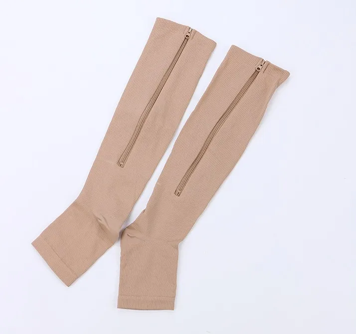 N Unisex Compression Socks Zipper Leg Support Knee Socks Women Men Open Toe Thin Anti-Fatigue Stretchy Socks - Color: N
