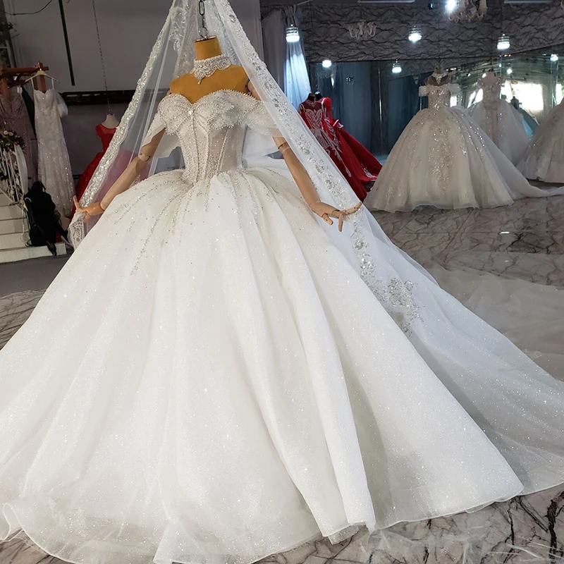 HTL2286 Shiny Luxury Boat Neck Wedding Gown Lace Bow Pearls Crystal Wedding Dresses 2021 New свадебное платье больших размеров 3