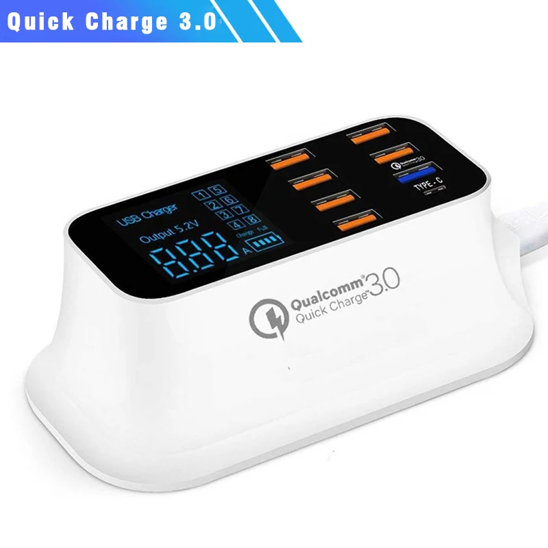 8 портов мульти Быстрая зарядка 3,0 USB зарядное устройство светодиодный дисплей настольный адаптер док-станция быстрое зарядное устройство для Xiaomi Huawei Android iPhone - Тип штекера: Quick charge 3.0