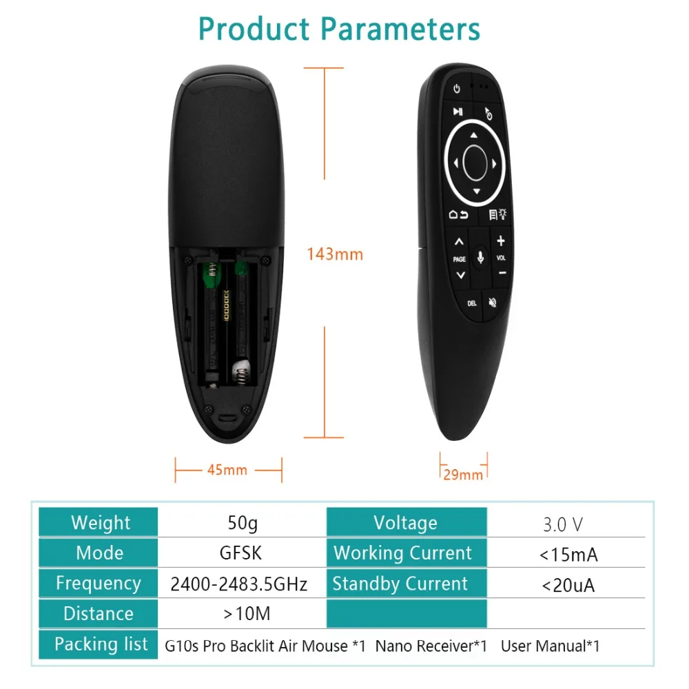 2.4G, Air Mouse sem fio, Giroscópio, Aprendizado