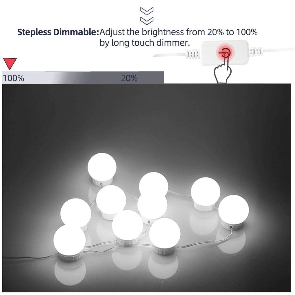 USB Led Mirror Light Bulbs Makeup Vanity Table Mirror Lights Hollywood Mirror Lamp Dressing Mirror