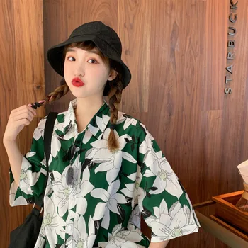 

2020 Summer And Autumn New Korean Couple European Style Loose Short-sleeved Printed Shirt Pure Cotton Thin Section M-2XL