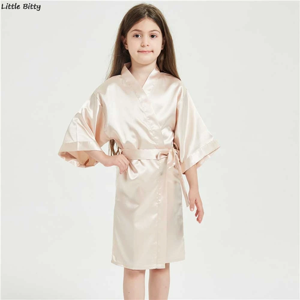 Wedding Party Robes for Girls Children Satin Pajamas Teen Girls Sleepwear Bathrobes for Children Silk Kimono Bathrobes Kids vintage nightgowns	