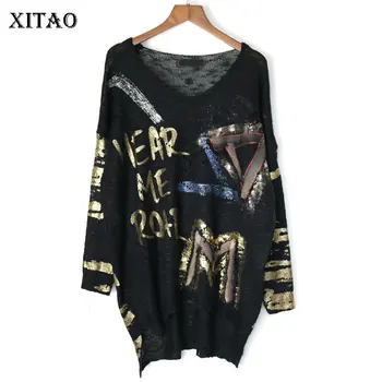 

XITAO Letter Bronzing Slim Sweater Women Clothes 2016 Fashion Loose Plus Size Pullover Knitted Sweater Top Autumn New WLD2493