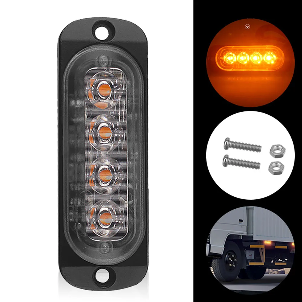 

new auto Car Truck Warning Strobe Light Bar Plastic 18W DC 12V Yellow 4 LED Accessories Set 6500K 86*28*9.8mm