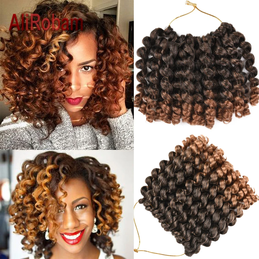 Short Jamaican Bounce Haie Black Brown Wand Curl Crochet Braids