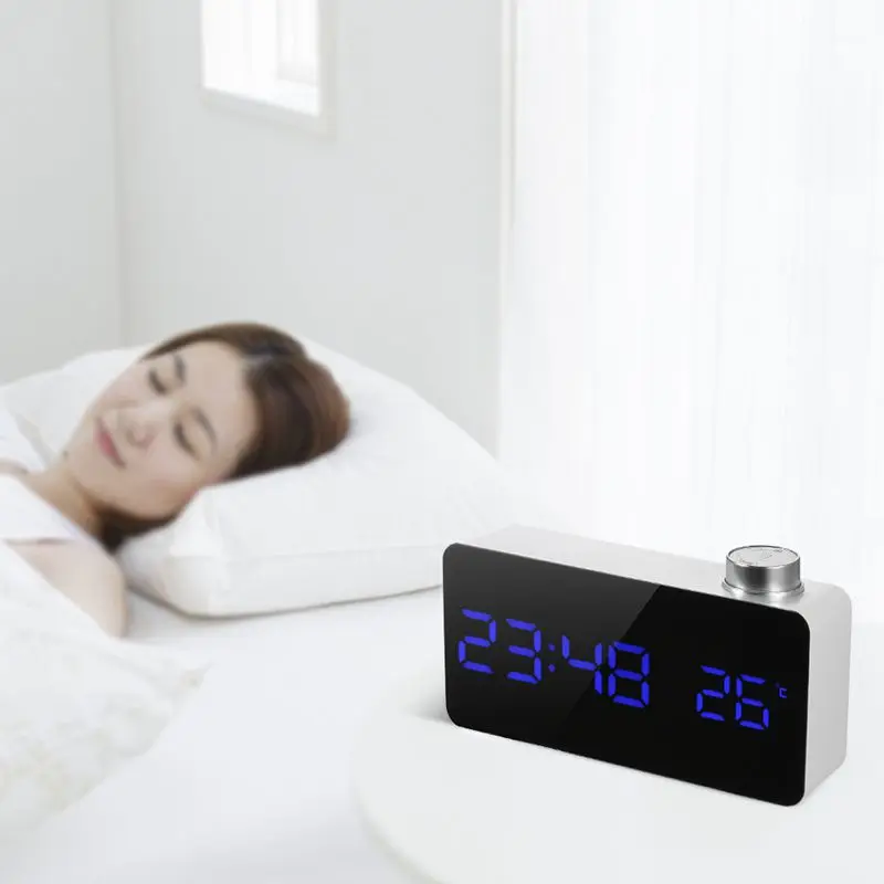 New Digital Led Mirror Alarm Clock Usb Table Clock 12H/24H Display Alarm With Rotating Knob Adjustable Led Luminance Snooze Func