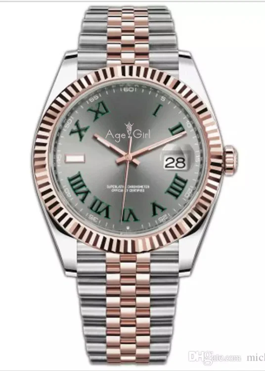 Роскошные брендовые Новые Мужские автоматические механические часы Datejust из нержавеющей стали сапфировые серебряные розовое золото Римский зеленый синий серый часы 41 мм - Цвет: 2