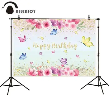 

Allenjoy photophone backdrop birthday spring colorful butterfly flower glitter child background photography photobooth photocall