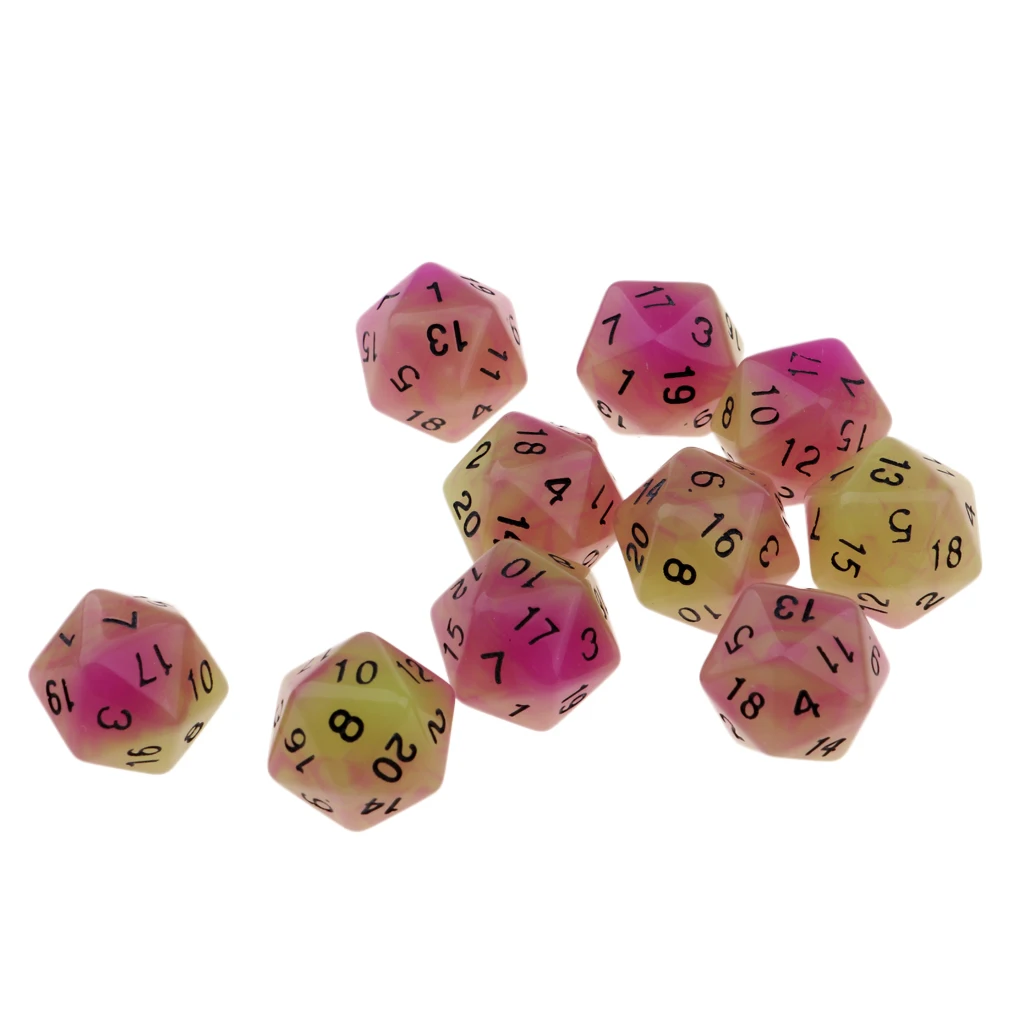 10PCS Night Luminous Dice Role Playing Game D20 Dice for Dungeons &Dragons DND Role Playing Game Dices