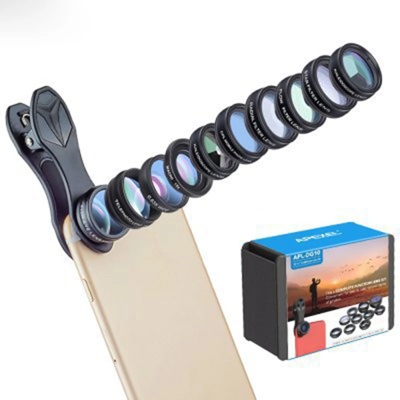 

Mobile Phone Lens Fisheye + Wide Angle Macro Mobile Phone Lens Universal 10in1 callphone Lens Kit