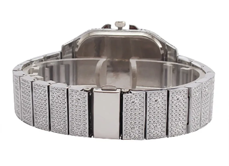 Iced Out per donna Hip Hop Miami Bling CZ cubano grande catena collana pavé strass oro orologio uomo_voghion.com