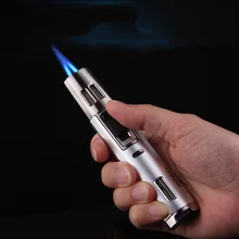 Двойной прямой спрей голубое пламя газовая зажигалка-Ручка Форма ветрозащитная сигарная зажигалка аксессуары для зажигалок гаджеты для мужчин