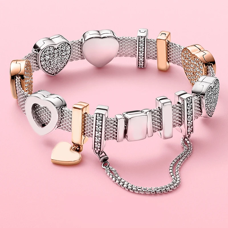 

100% 925 Sterling Silver Spring love fixed clip safety chain pandoradora bracelet statement gift fashion female