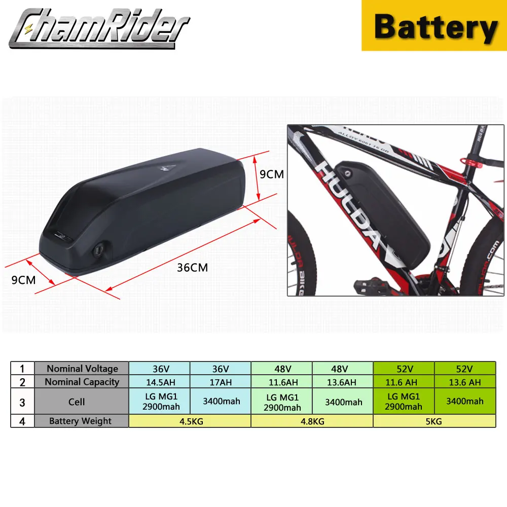 Аккумуляторная батарея Chamrider 500 Вт BPM 36 В 48 17 Ач|Комплект для переоборудования| |