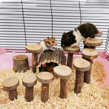 

Hamster Toy Ladder Small Pet Stairs Step Fitness Exercise Toy Apple Wood Hammock Playground Pet Feeder