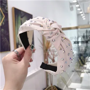Beige Модные женские заклепки полоски для волос завязанные узлом девушки милые повязки на голову прекрасный головной убор женские элегантные аксессуары для волос - Цвет: Beige