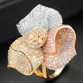 

missvikki Luxury Noble Big Flower Finger Rings Cubic Ziron Engagement Dubai Nigerian Bridal Statement For Women Wedding Rings