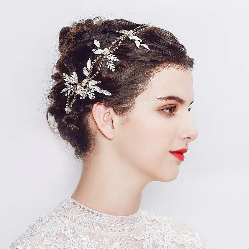 

Europe And America New Style Leaves Bride Hair Band Hand-made Man-made Diamond Bride Headdress Glorious Simple Wedding Accessori