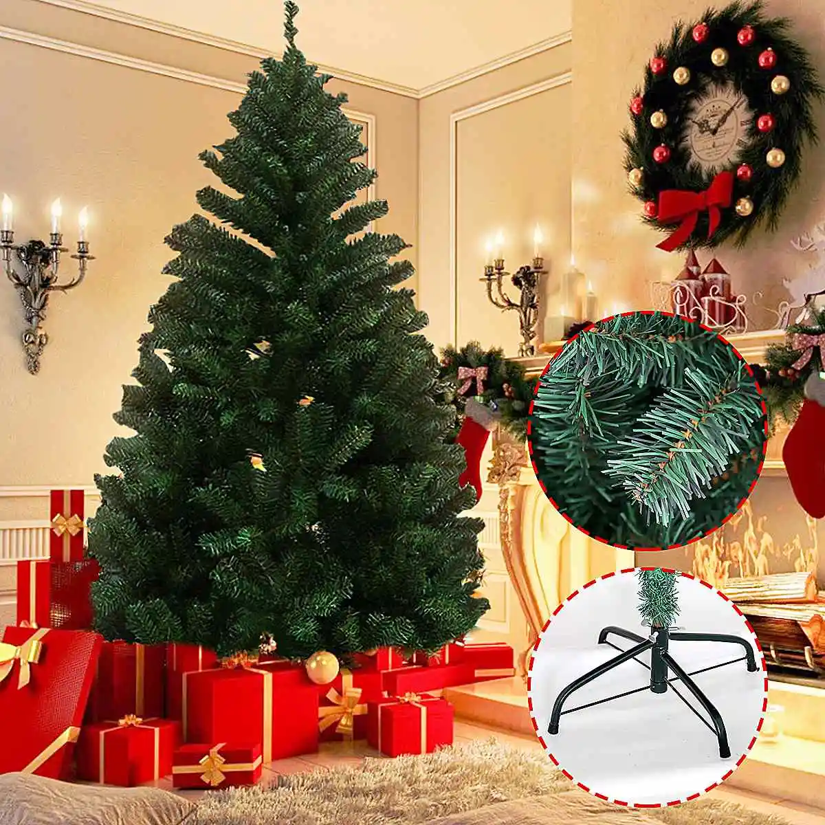 

230*130cm 7.5ft Premium Hinged Artificial Christmas Pine Tree Holiday Decoration Solid Metal Stand 1350/1020/2100 Tips