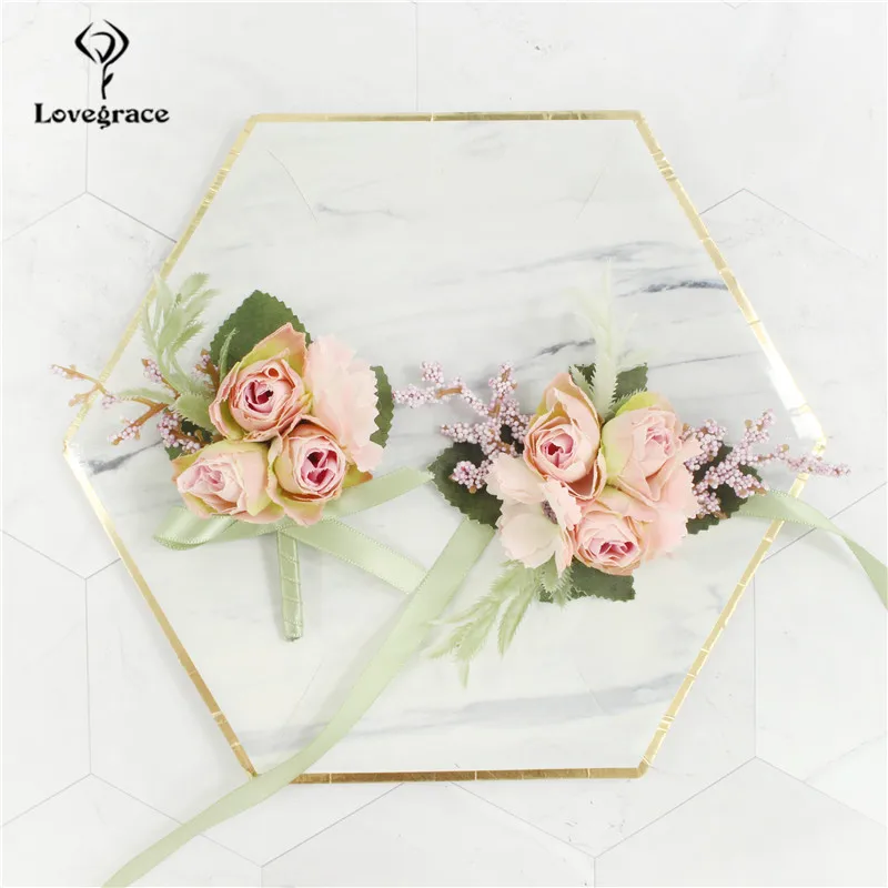 Braccialetti Da Sposa E Scopa Da Polso Fiore E Corpetto Imazione Fiore Rosa Boutonniere Bracciali Fiore Mano Per Accessori Matrimonio / Accessori Per Matrimonio - Foto 8