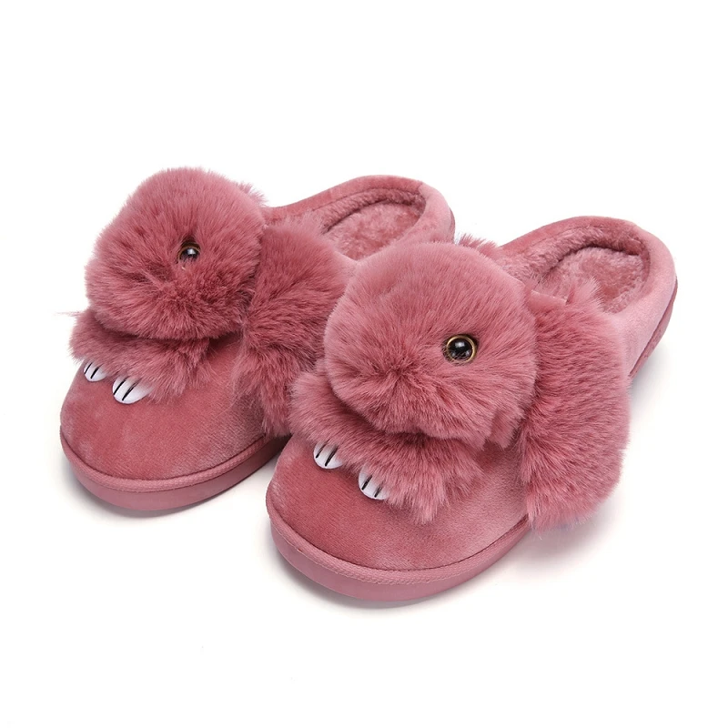 

2019 Winter Home Slippers Shoes Woman Warm Rabbit Fabric Slipper Indoor Mute Non-slip Flat Women Shoes Slides zapatos de mujer