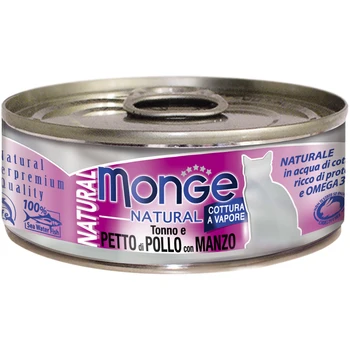 

MONGE MONGE CAT NATURAL for adult cats with tuna, chicken and beef 80g