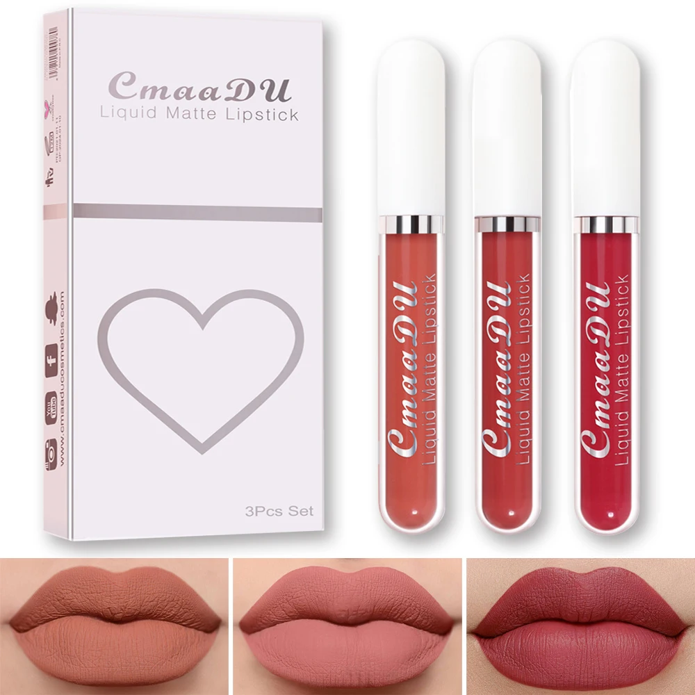 3pcs/set Matte Velvet Lip Gloss Smooth Waterproof Long Lasting Non-stick Cup Lipstick Not Dry Makeup |
