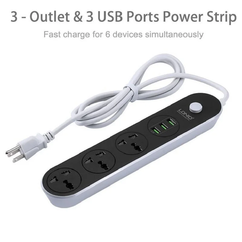 Универсальный адаптер для путешествий, удлинитель, 3 розетки, 3 порта USB, быстрая зарядка, силовая полоса, вилка стандарта Великобритании, США, ЕС