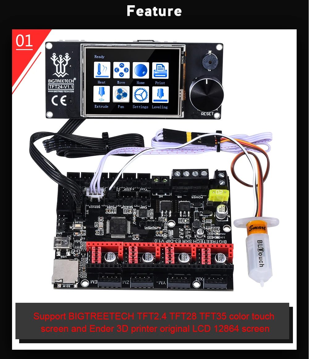 BIGTREETECH SKR MINI E3 материнская плата и TFT24 V1.1 панель сенсорный экран комплект для Ender 3 3d принтер плата SKR V1.3 PRO TMC2209 UART