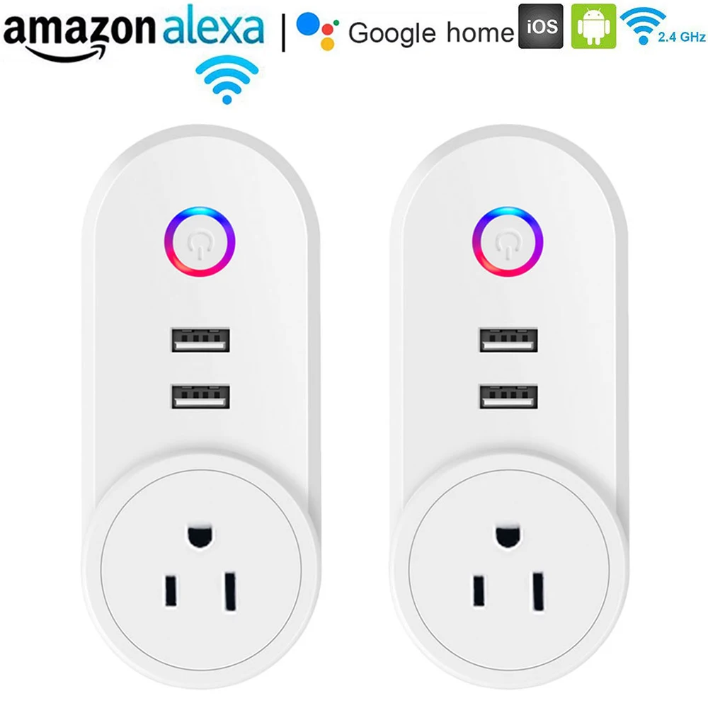 

Smart WiFi Plug with 2USB Port App Remote Control Socket Support Timing Energy Saving Smart Delay Devices No Hub Required Q30