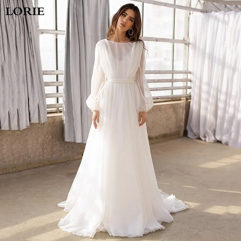 

LORIE Princess Wedding Dress 2020 A Line Puff Sleeves Bridal Gowns Open V Back Princess Boho Wedding Gown Plus Size