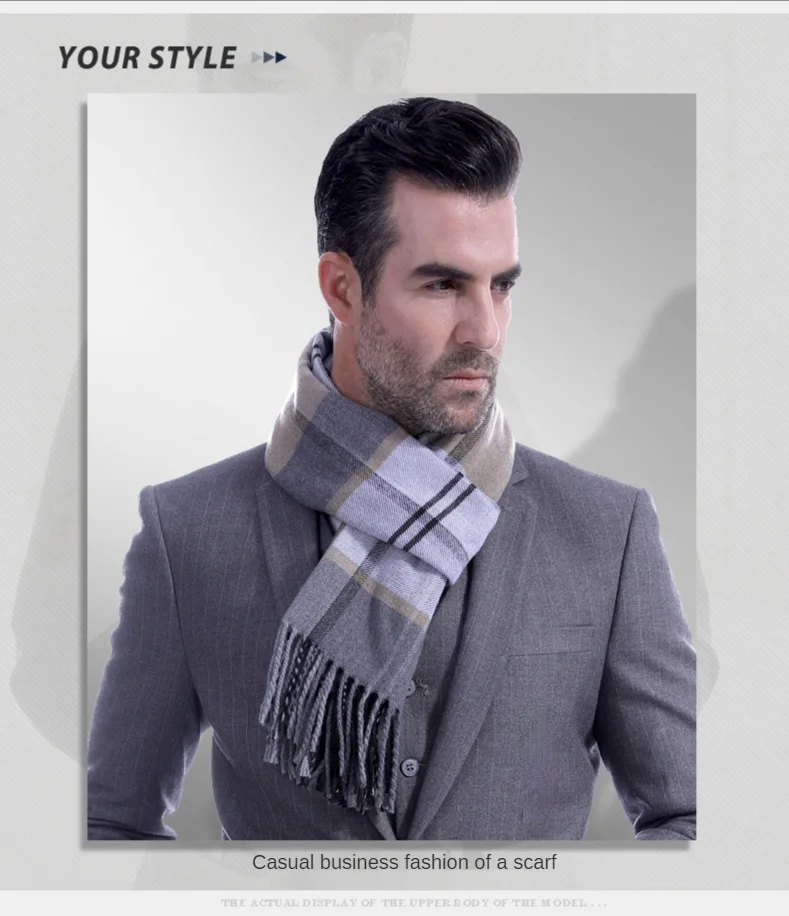 male scarf Plaid Men's Scarf Male Classic Men's Business Warm Scarf Tassel Thickened Warm Neckband Imitation Cashmere Scarf mens snood scarf