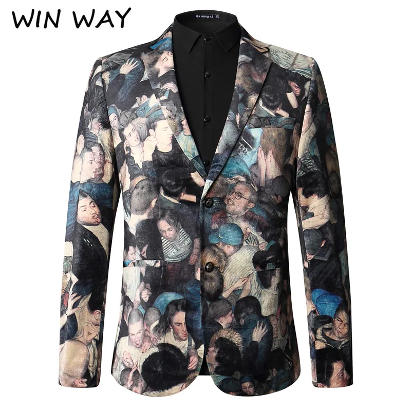 Win Way Bar Модный стильный пиджак модный сценический Костюм приталенный Повседневная Верхняя одежда роскошный свадебный Блейзер жениха - Цвет: Черный
