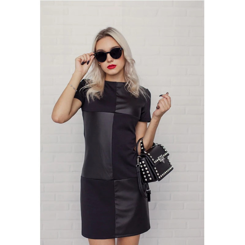 Streetwear Patchwork Black Mini Dress Women Cool Long Sleeve o Neck Party Fashion gothic Female Club Sexy Autumn | Женская одежда