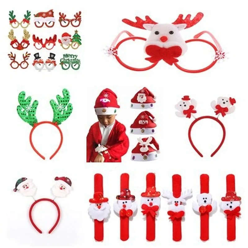 

24pcs Santa Claus Snowman Reindeer Hat Headband Bracelet Glasses Decoration Dress Up Gifts Children Adult Navidad Christmas